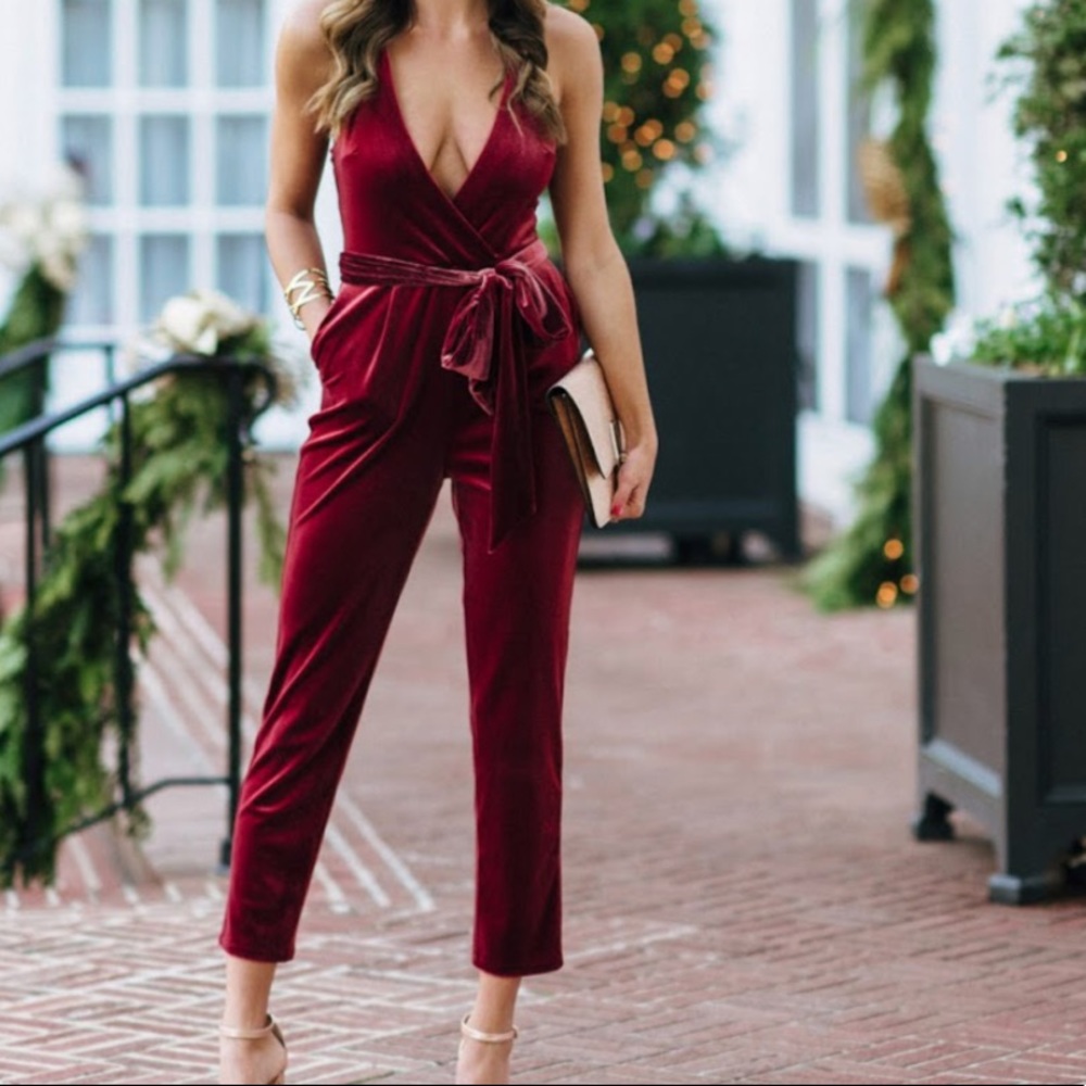 EXPRESS red velvet jumpsuit NWT